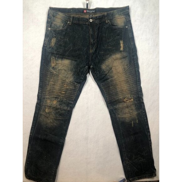 Southpole Jeans Dark Wash Distressed Straight Leg Moto Biker Mens Tagged 40x34